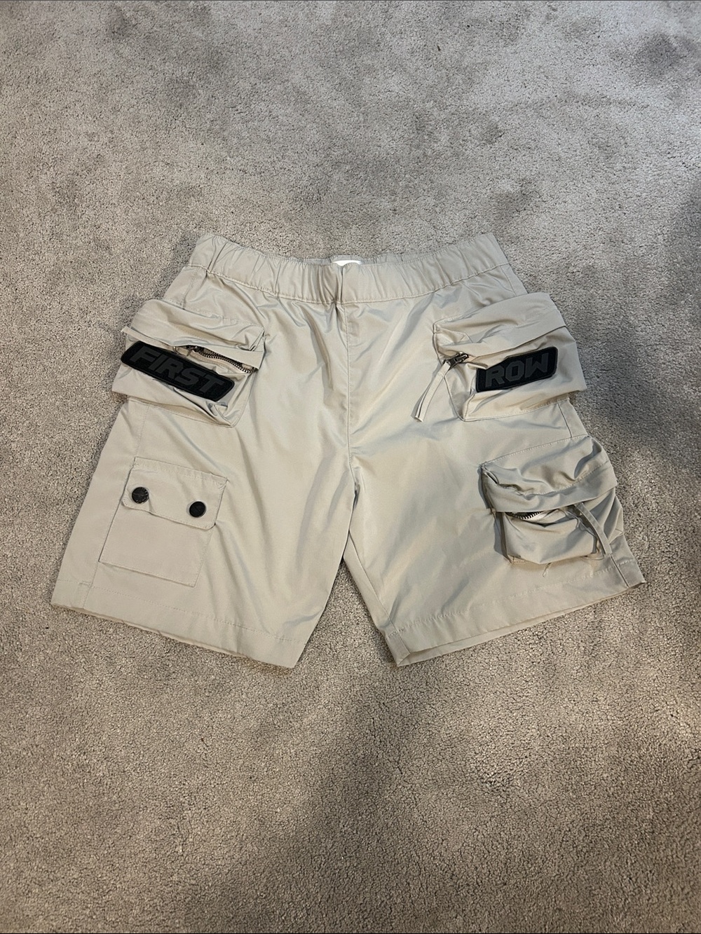 First row Light Beige Cargo Shorts with Multiple Pockets - Men